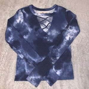 Blue Tie Dye Holister Criss Cross V-Neck Top Size XS